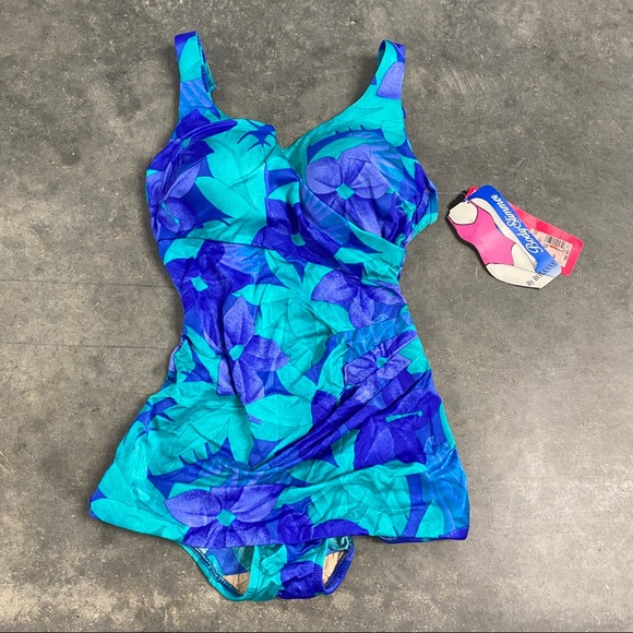 NWT vintage 80s 90s floral one piece swimsuit 14 - Picture 1 of 5